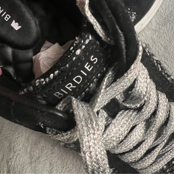 Birdies The Cardinal Lace-Up Sneaker Orbit Boucle Metallic Black Silver Tweed - Picture 8 of 15